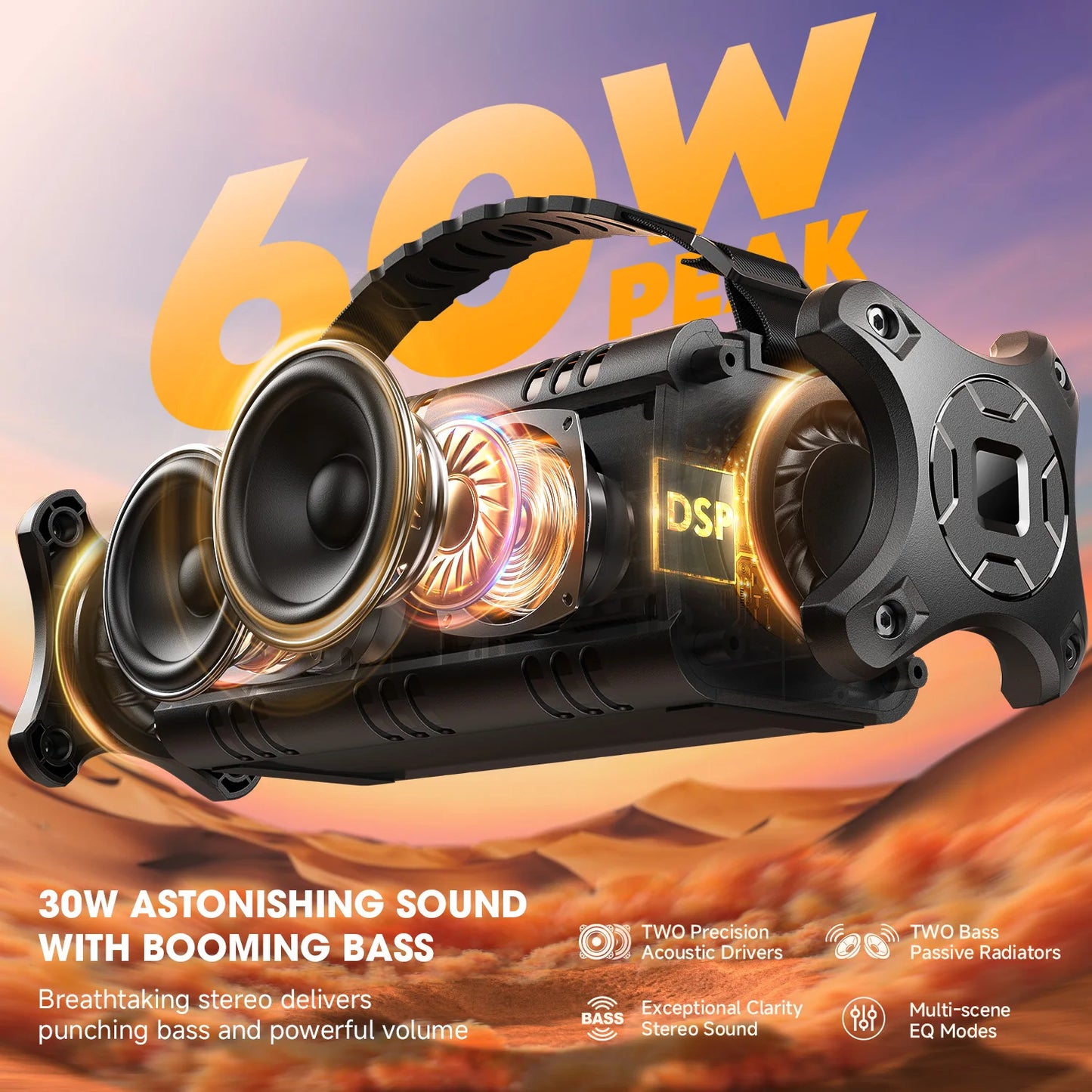 W-KING D8mini-1 Bluetooth Speaker, 30W Portable Wireless Loud Speakers, IPX6 Waterproof Outdoor Speaker, 24H Playtime, EQ, AUX, TF Card