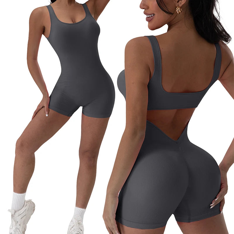 Backless U Neck Sleeveless Yoga Jumpsuit For Women Bodysuit
