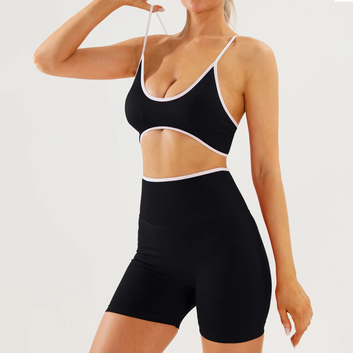 Color Blocking Women Quick Dry Yoga Set Backless for Running