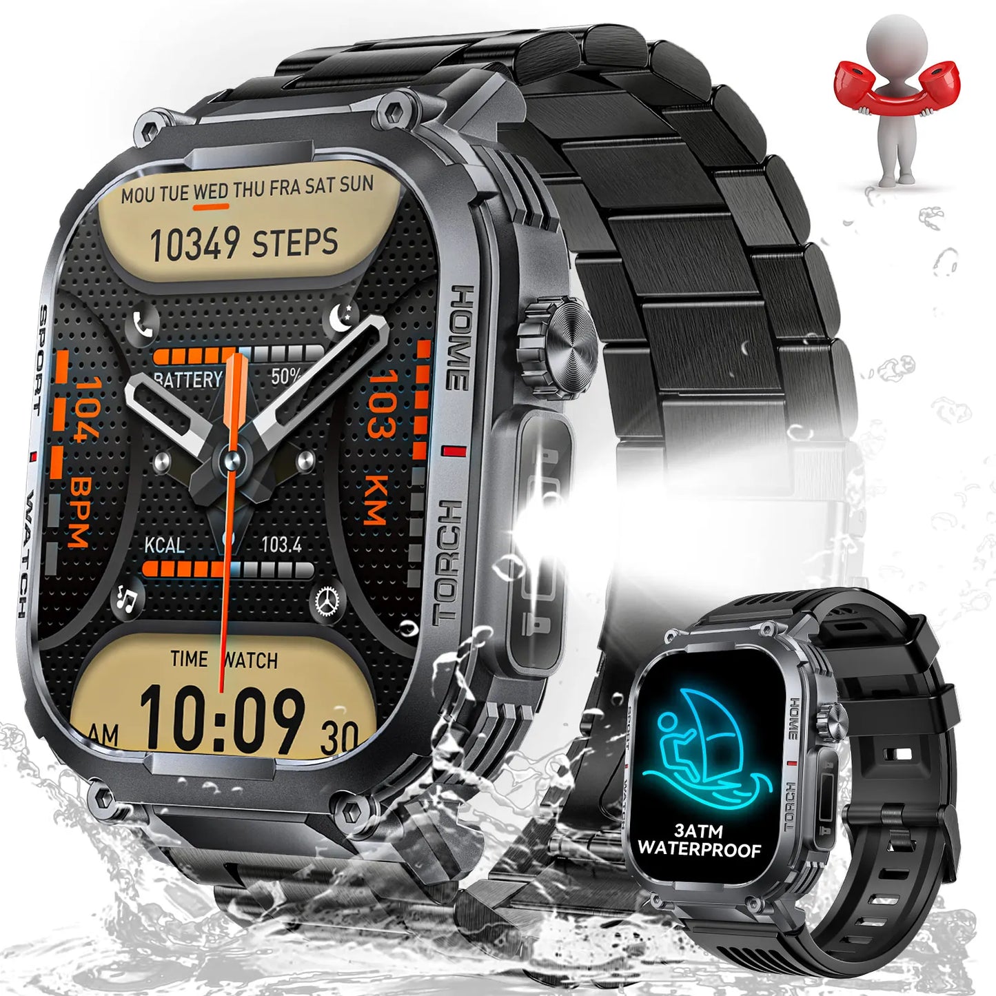 LaNikar Smart Watch Men 3ATM Waterproof S320B With Compass And LED Flashlight