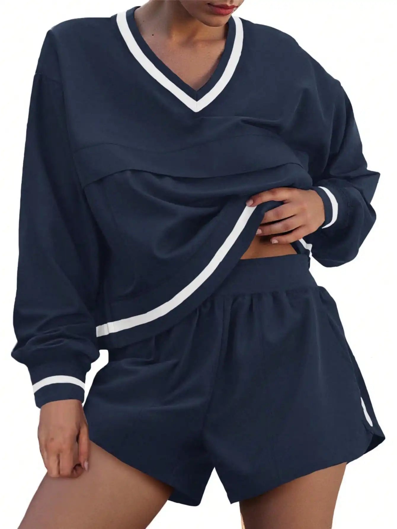 Fisoew Womens 2 Piece Tracksuit Set High Waist Shorts