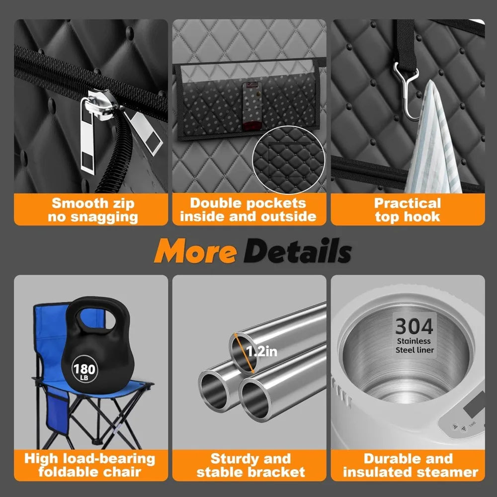 Two Person Portable Steam Sauna With Dual 1200W Steamers Home