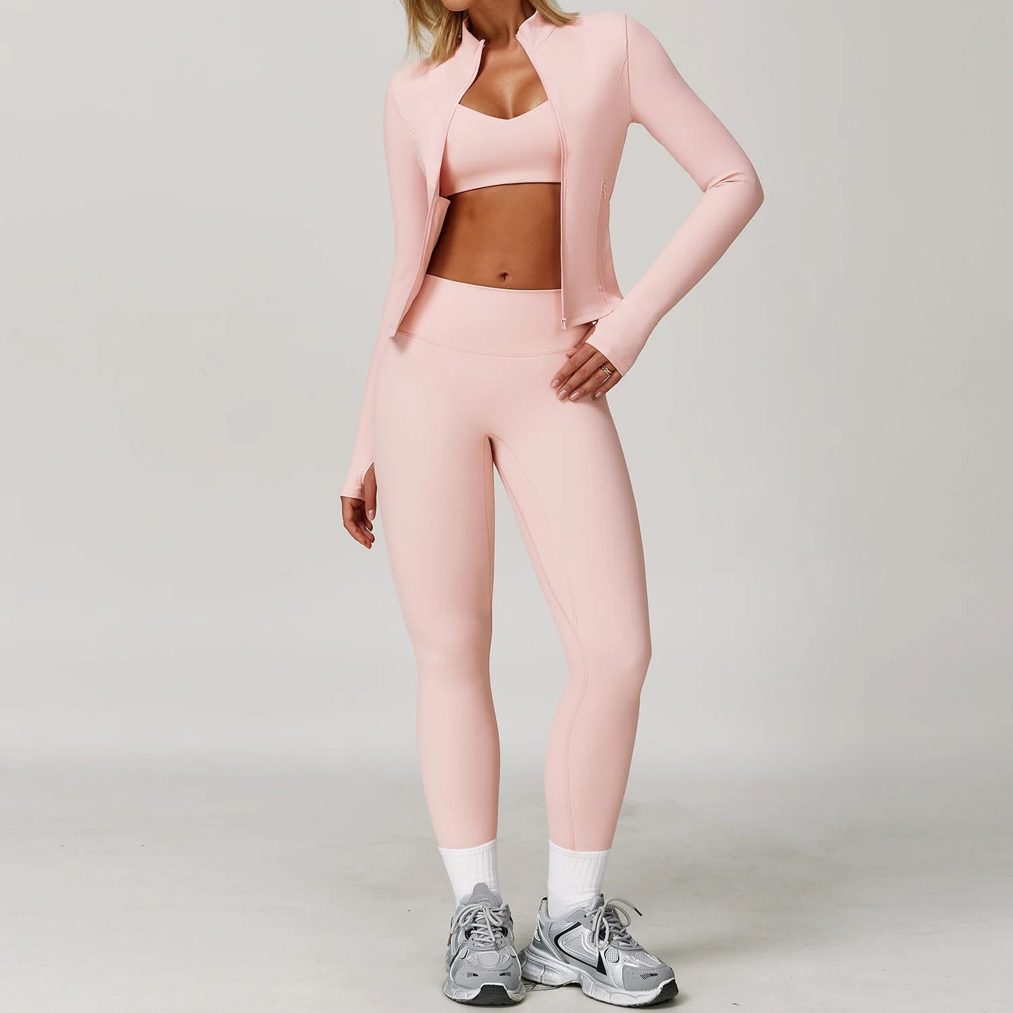 Women Yoga Set 2 Pieces Sports Bra Jacket Leggings