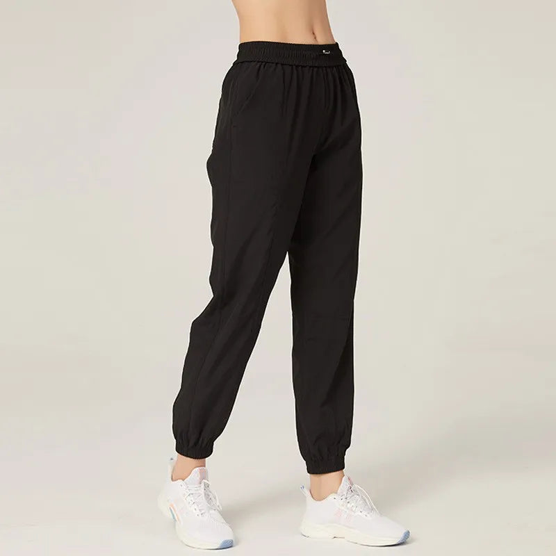 Women's Drawstring Running Joggers Quick Dry Gym Pants With Side Pockets
