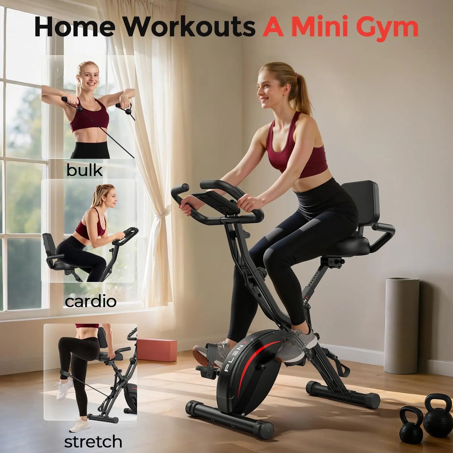 YOSUDA 5 In 1 Folding Exercise Bike With Back Support Cushion