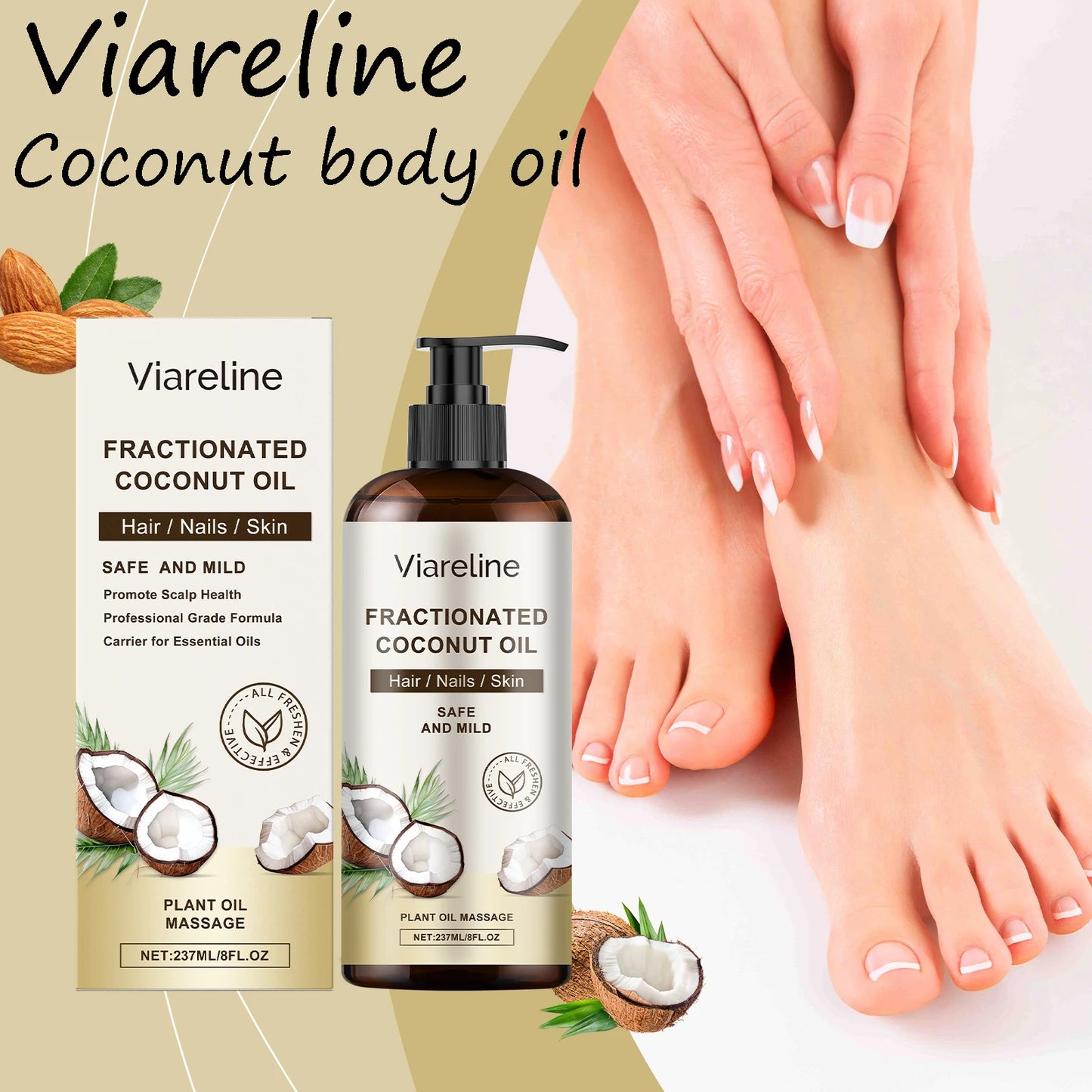 Viareline Coconut Body Oil For Moisturizing Massage And Relief