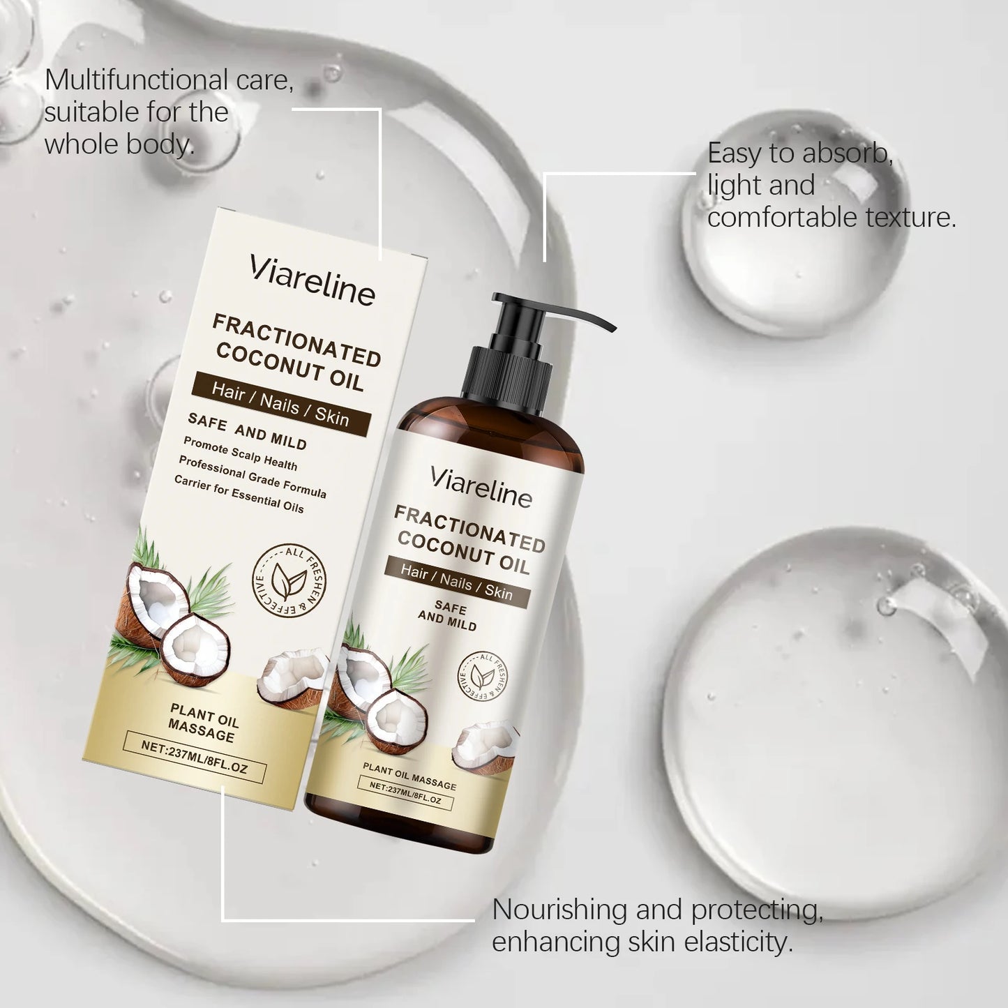 Viareline Coconut Body Oil For Moisturizing Massage And Relief