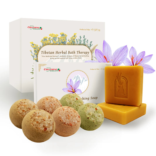 Himalaya Tibetan Bath Bomb and Saffron Soap Set for Relaxation