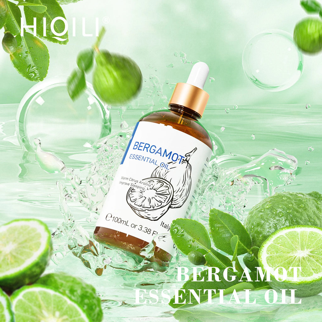 HIQILI 100% Pure Bergamot Essential Oil 100ml for Diffuser Blends Aromatherapy Uplifting Sweet Orange Grapefruit Lemon