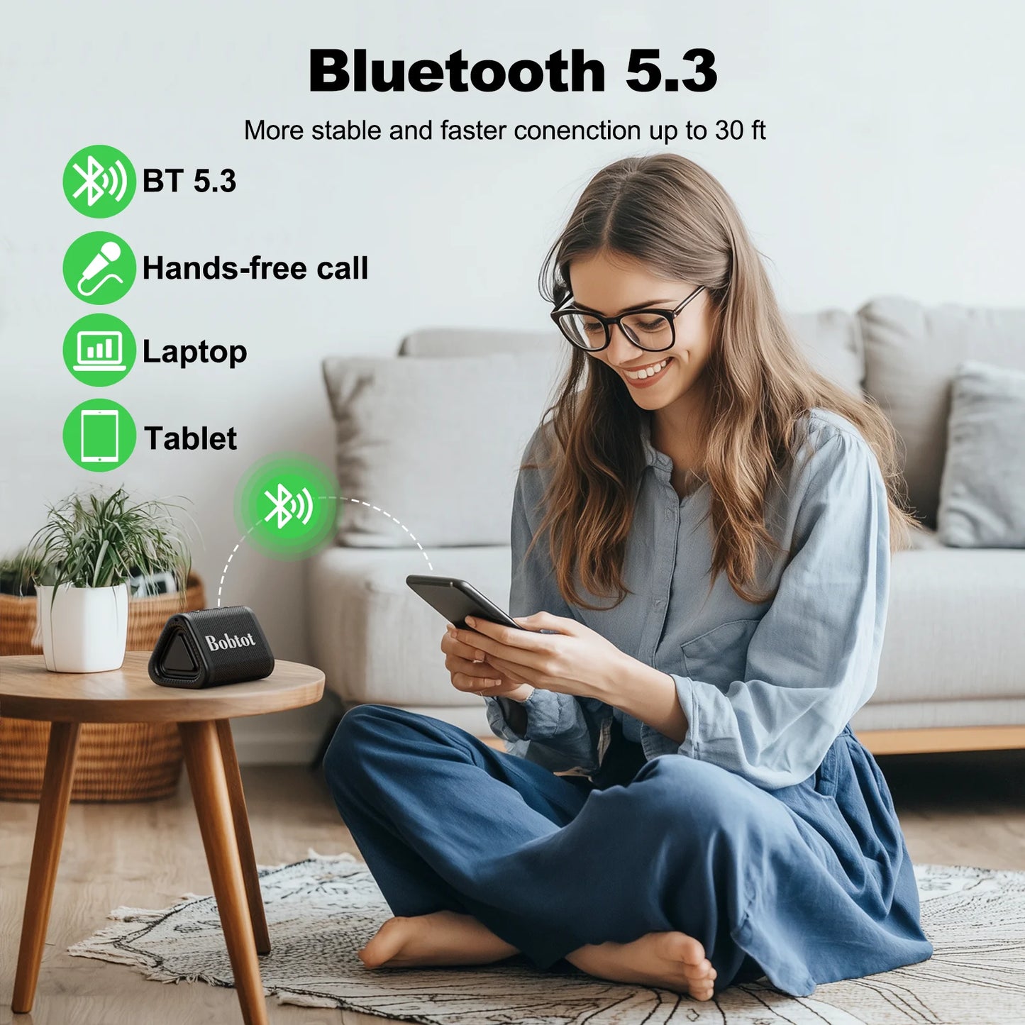 Bobtot Portable Bluetooth Shower Speaker Wireless IPX7 Small Speakers Waterproof Loud Stereo Sound with Bass TWS Camping Travel