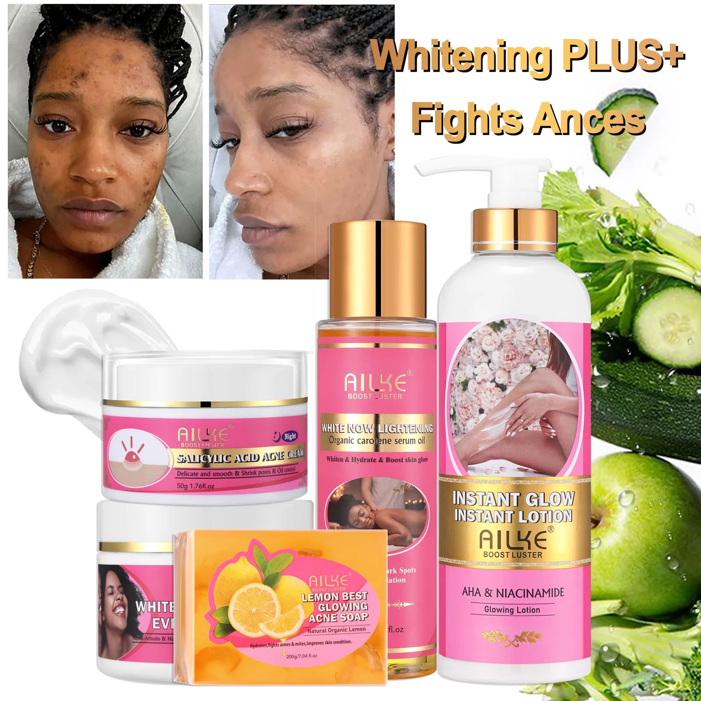 AILKE Natural Whitening Skin Care Set For All Skin Types