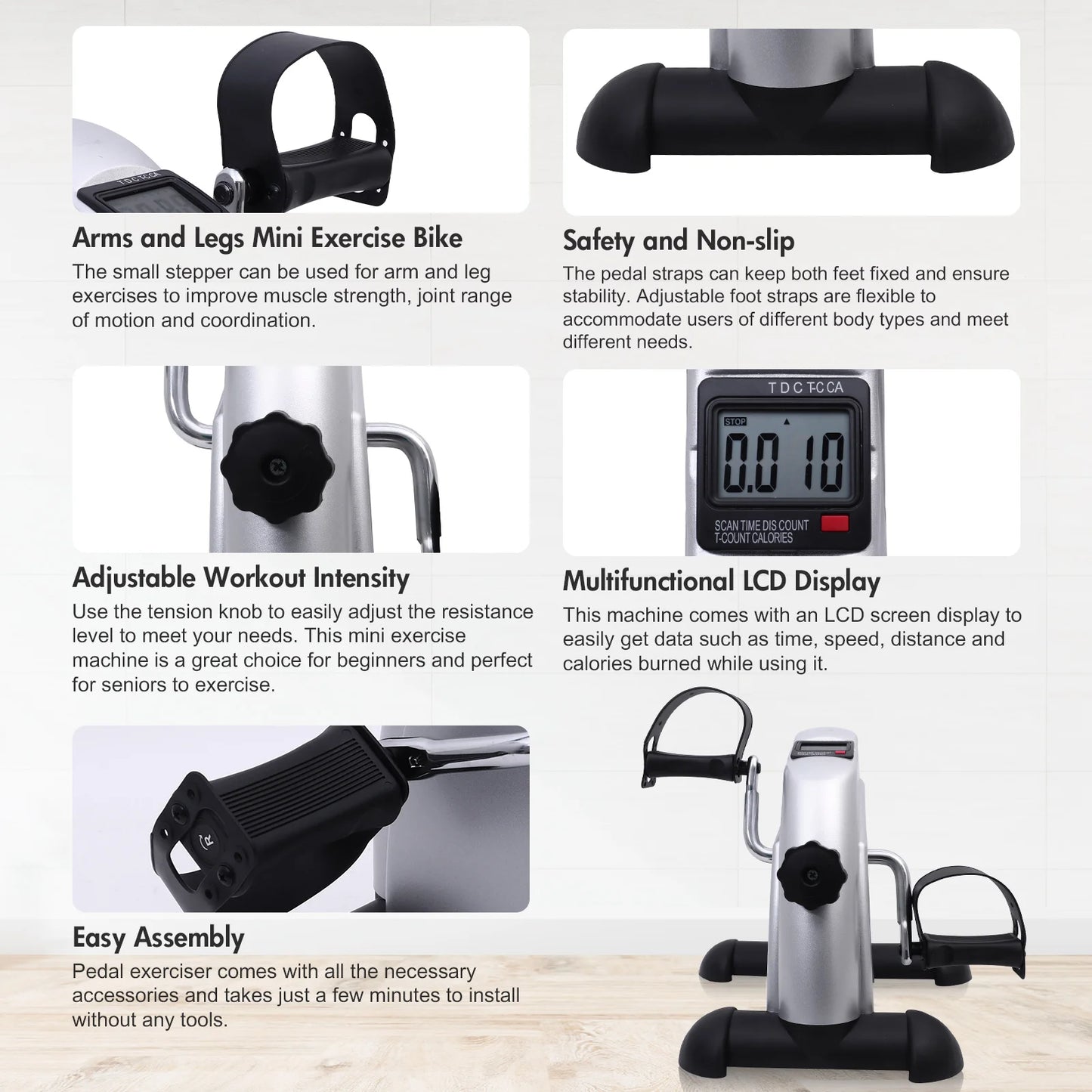 Fol Under Desk Pedal Bike Exercise Trainer With LCD Display