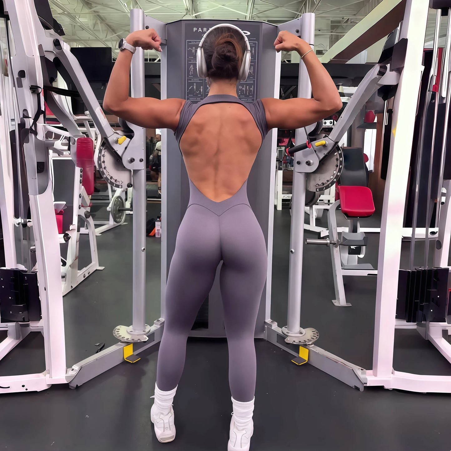 Womens One Piece Yoga Jumpsuit Open Back Slim Fit Quick Dry Gym Outfit