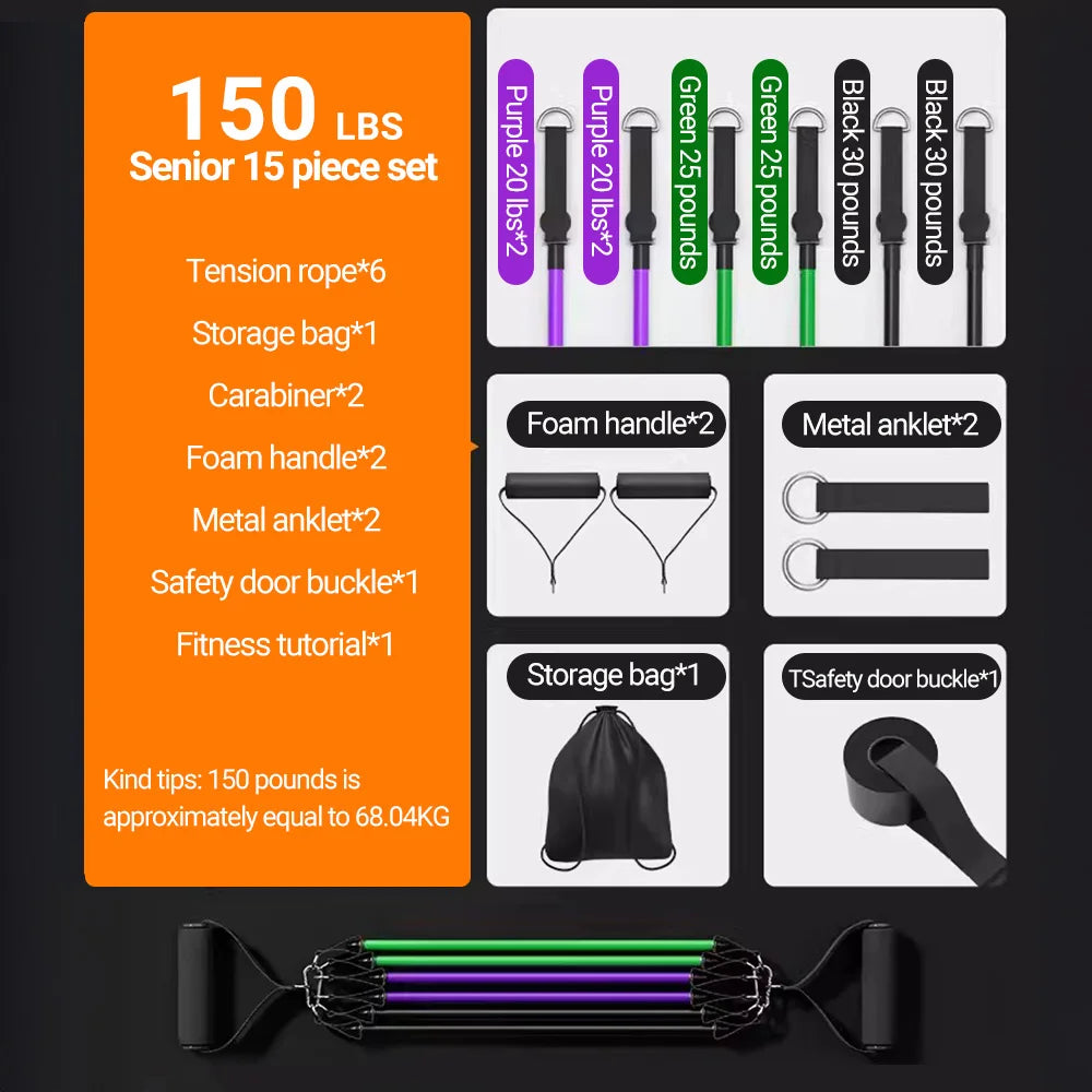 Elastic Bands Kit For Full Body Workout And Home Fitness