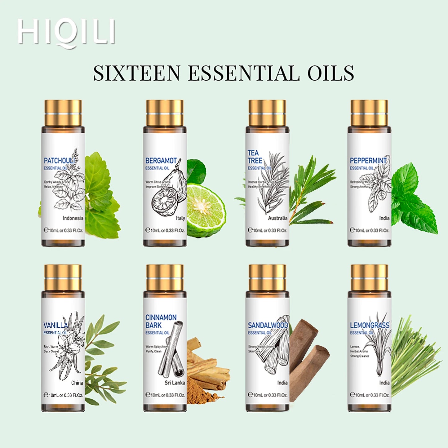 HIQILI Essential Oils Set Lavender Eucalyptus Jasmine Mint Rose
