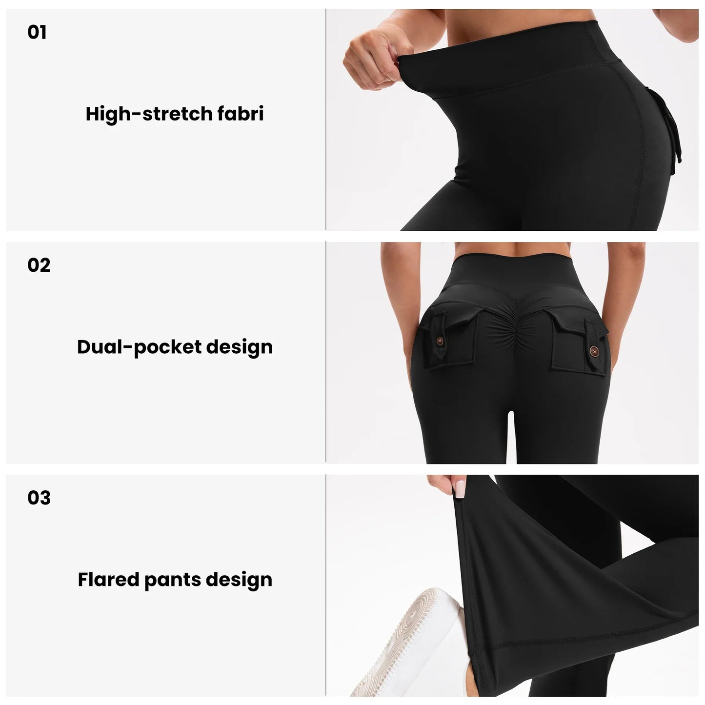 Curve Enhancing Yoga Pants Flared Bootcut High Waist Stretchy Pockets