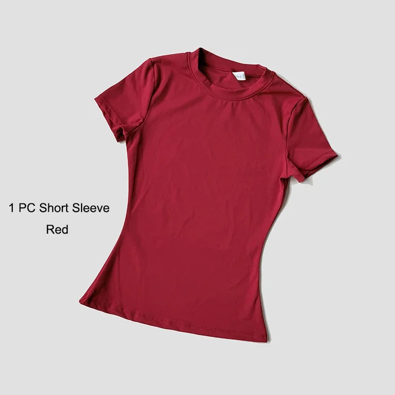 Womens Yoga Set Sportswear Crop Top And Leggings Short Sleeves