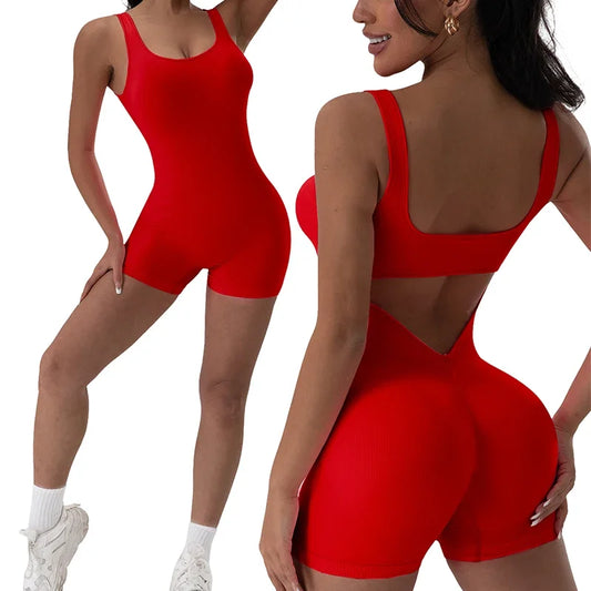 Backless U Neck Sleeveless Yoga Jumpsuit For Women Bodysuit