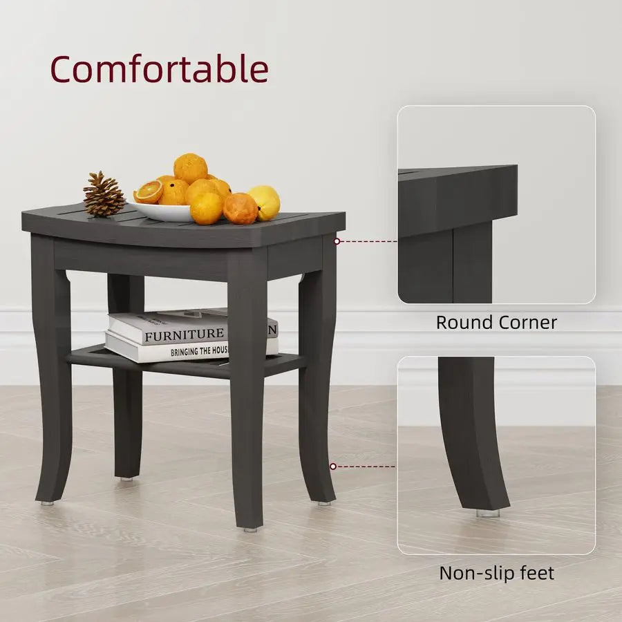 Bamboo Shower Bench With Storage Shelf For Bathroom And Shower