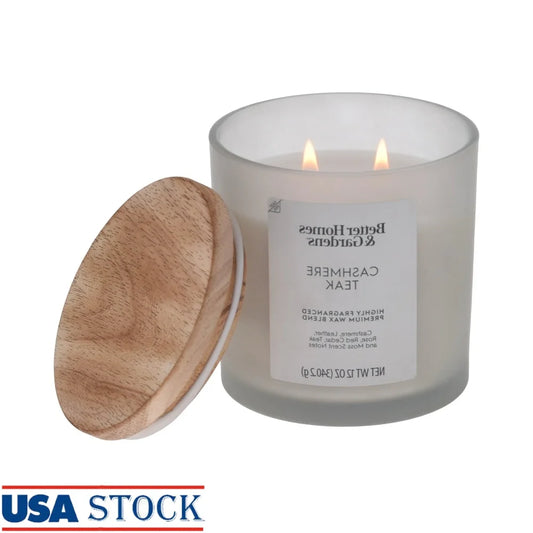 Cashmere Teak Scented Candle Two Wick Frosted Jar Blend Aromatherapy
