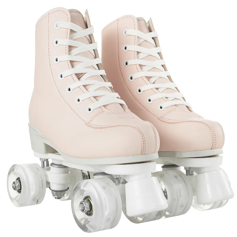 YYW Lighted Roller Skates PU Leather Double Row Quad Skates
