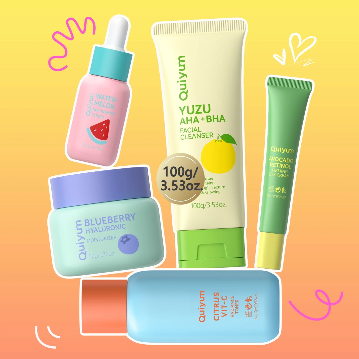 QUIYUM Fruit Collection 5 Piece Skincare Set For Brightening Hydration