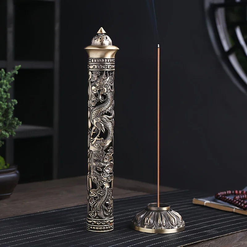 Vertical Dragon Phoenix Incense Burner Metal Holder For Home Office