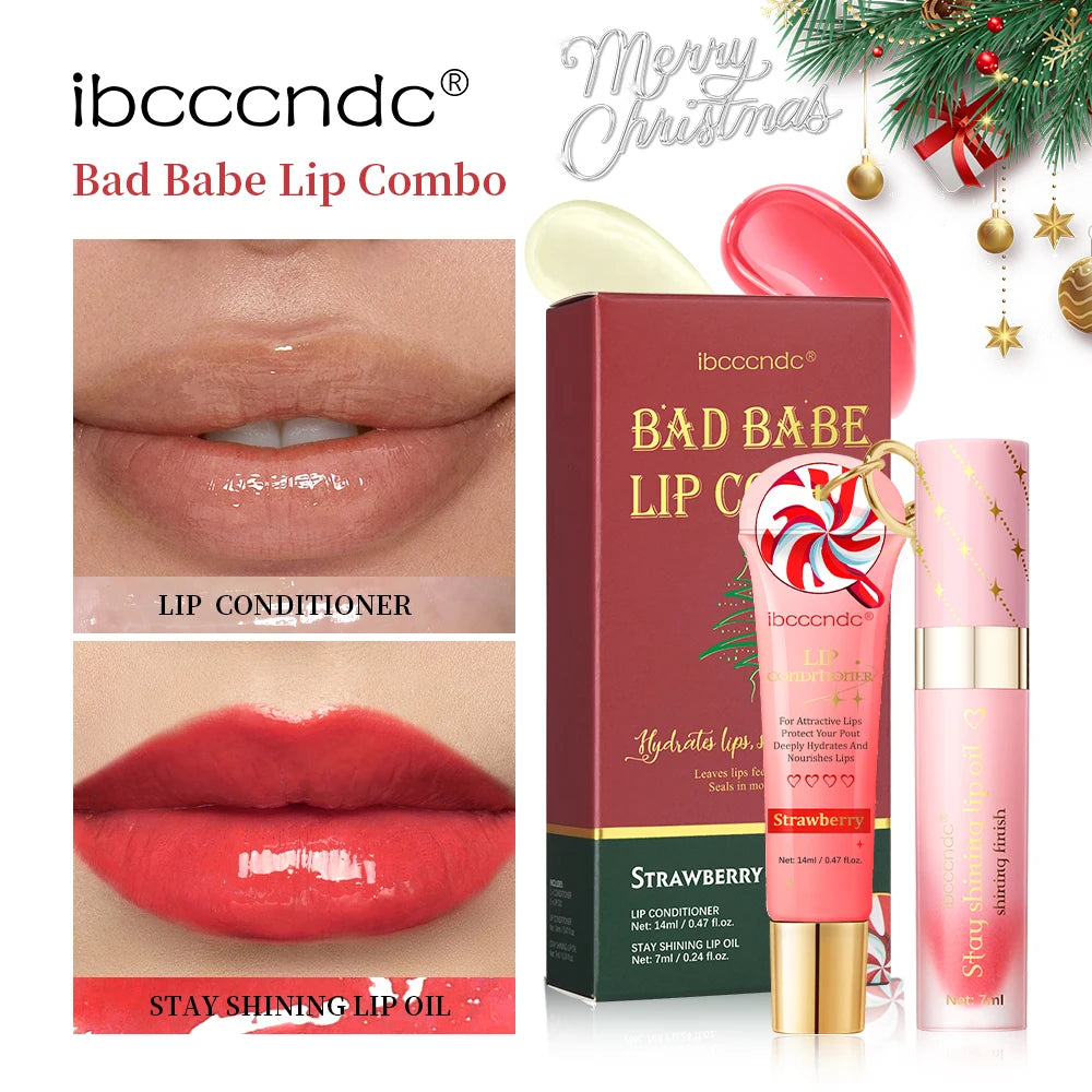 Christmas Lip Combo Lip oil and Lip Balm Set Long Lasting Moisturizing Lip Gloss Deep Hydrates Skin Care Gift for Women