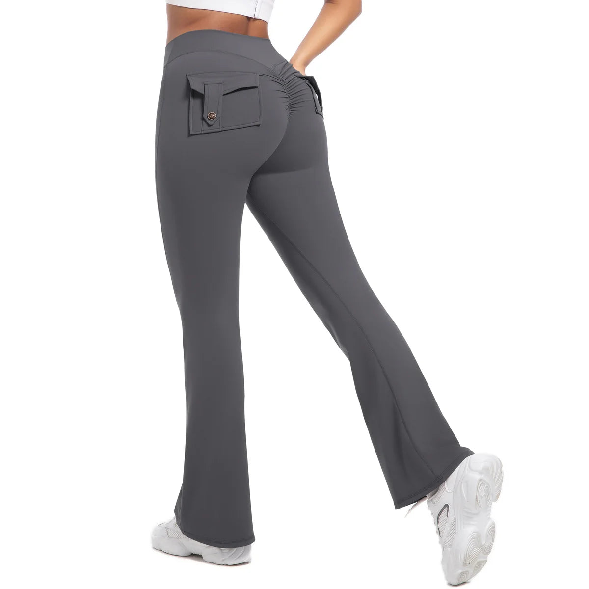 Curve Enhancing Yoga Pants Flared Bootcut High Waist Stretchy Pockets