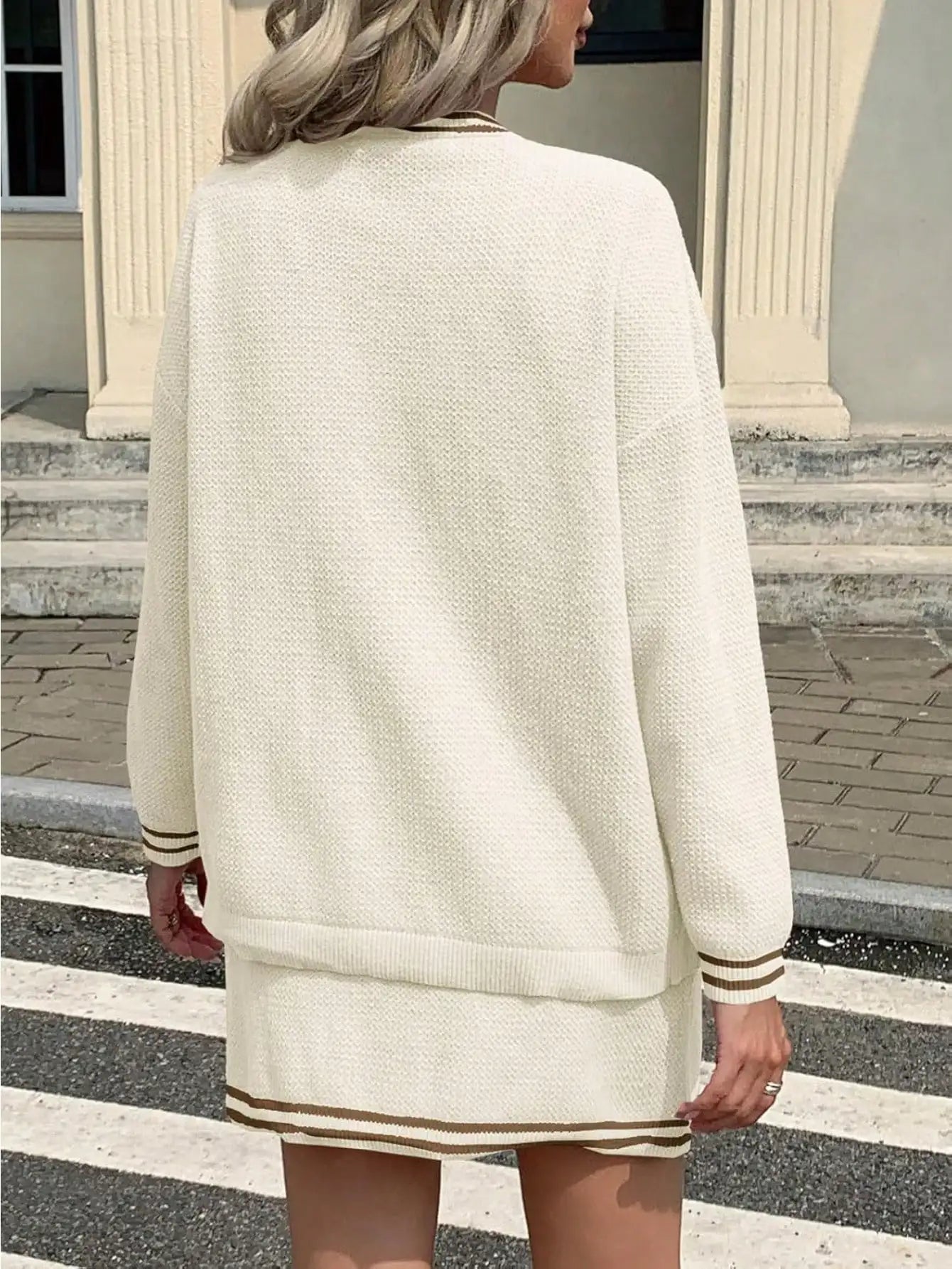 Fisoew Womens Knit 3 Piece Sweater Set Cardigan High Waisted Skirt Lounge