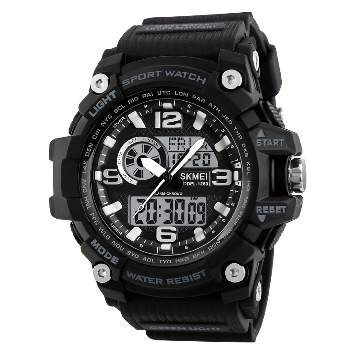 Waterproof Dual Time Electronic Watch, Outdoor Stopwatch with LED, Multifunctional Sports Wristwatch