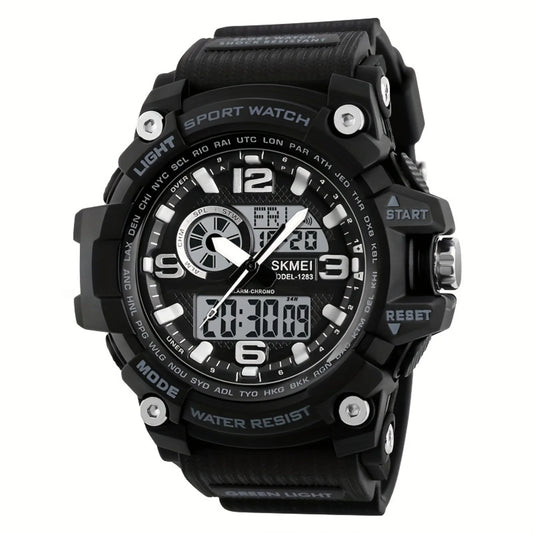 Waterproof Dual Time Electronic Watch, Outdoor Stopwatch with LED, Multifunctional Sports Wristwatch