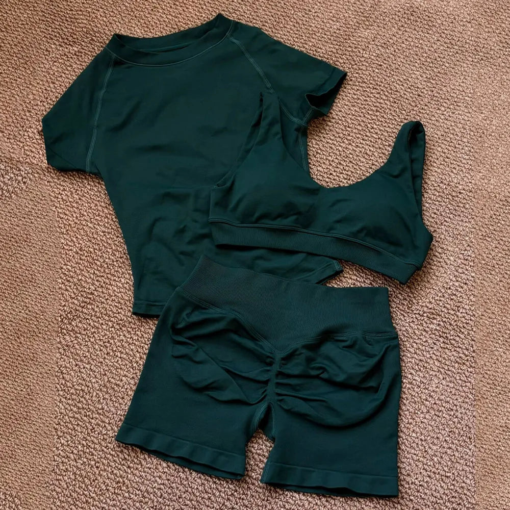 Seamless 3 Piece Women's Sports Set for Training and Fitness