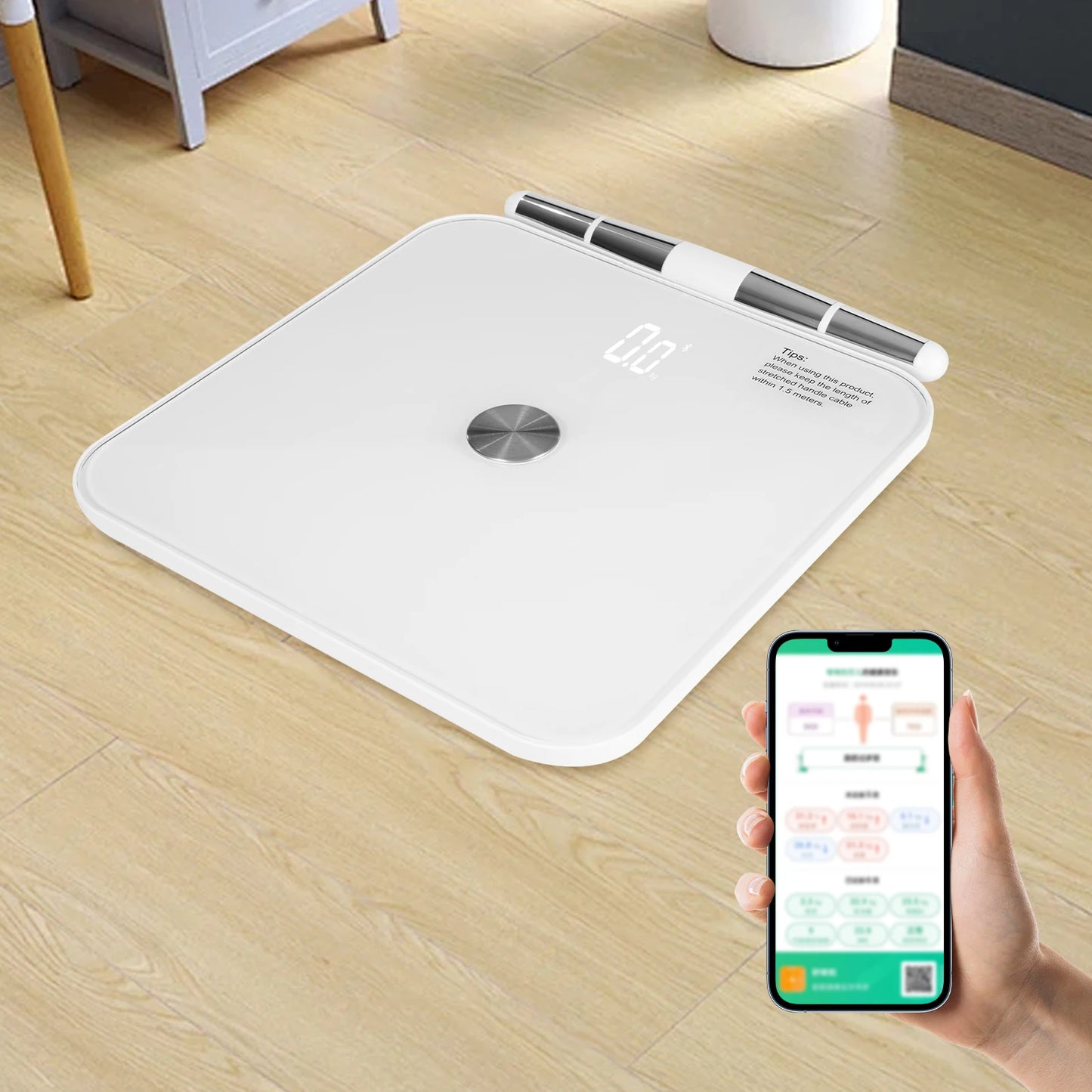 8 Electrode Smart Body Fat Scale White Intelligent Electronic Weight Scale Digital Body Composition Monitor with Bluetooth APP