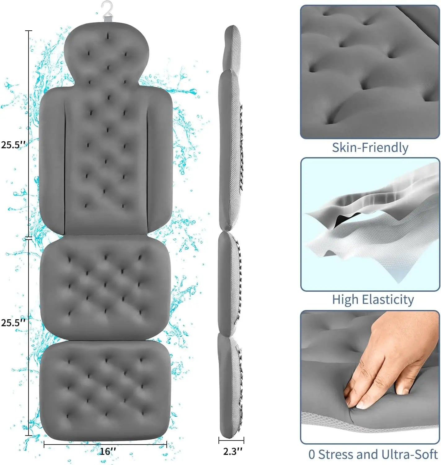 Full Body Bathtub Pillow With 160 Suction Cups For Relaxation