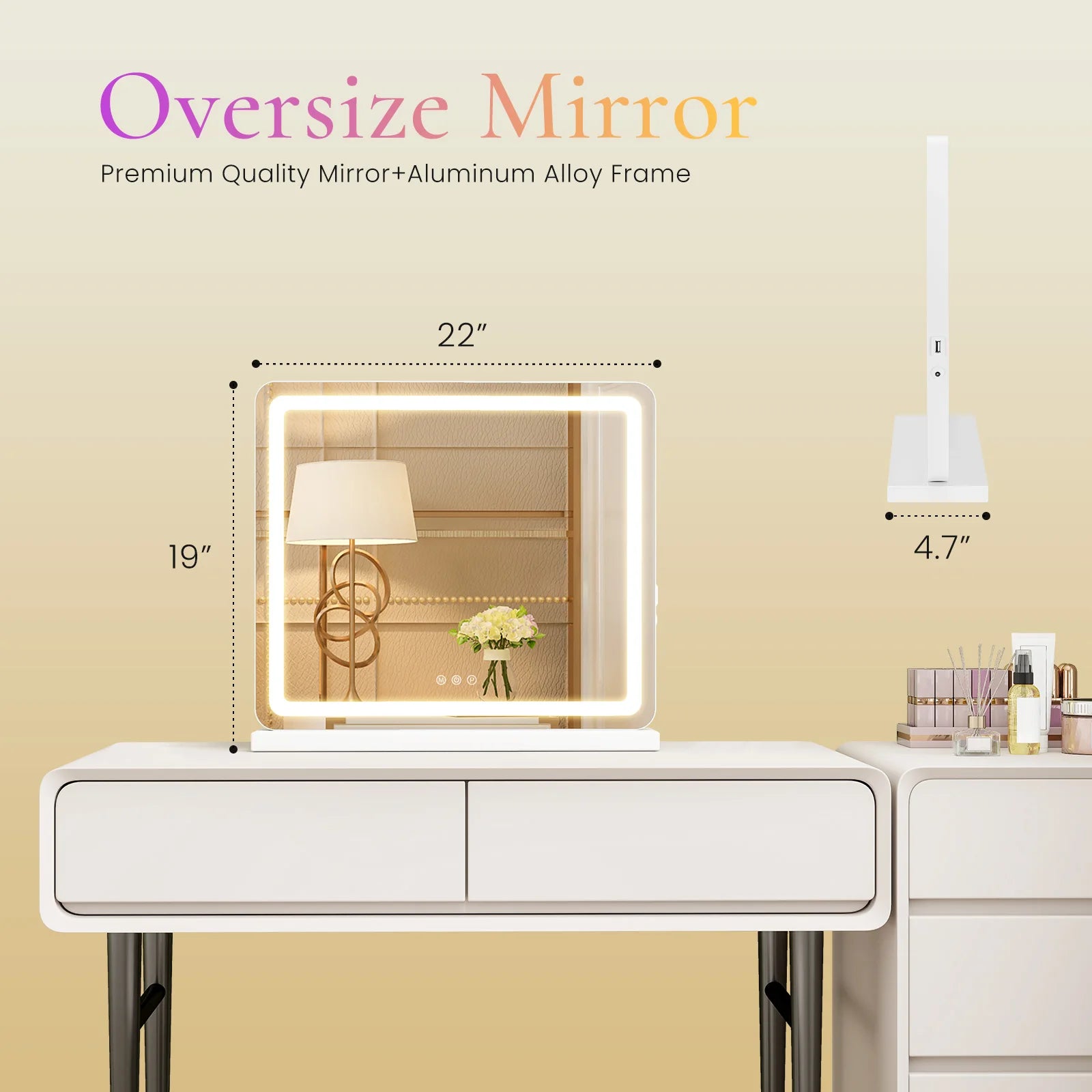 JHK LED Vanity Mirror With Lights Aluminum Frame Dimmable 3 Color Modes