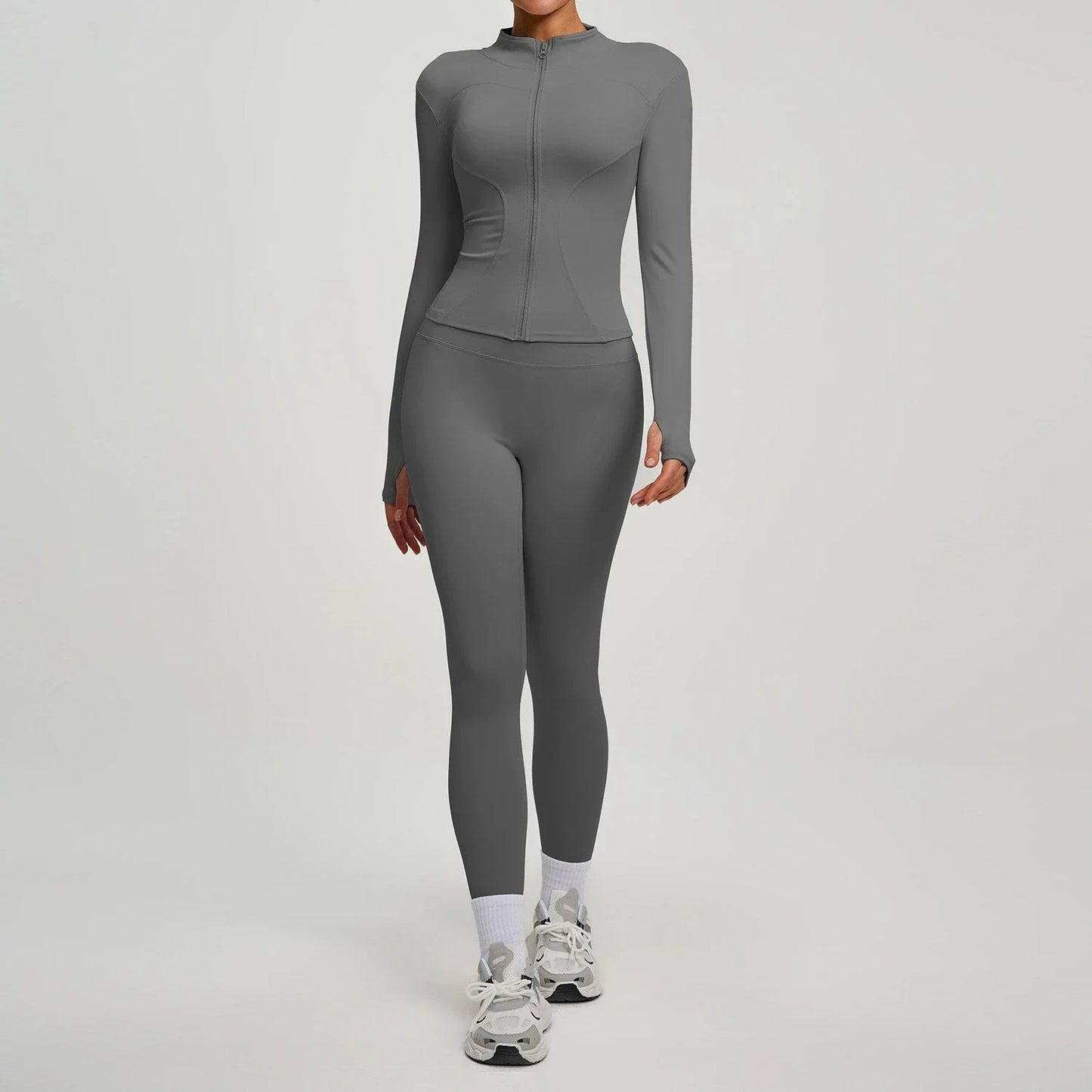 Women's Long Sleeve Yoga Jacket Set With Leggings Workout