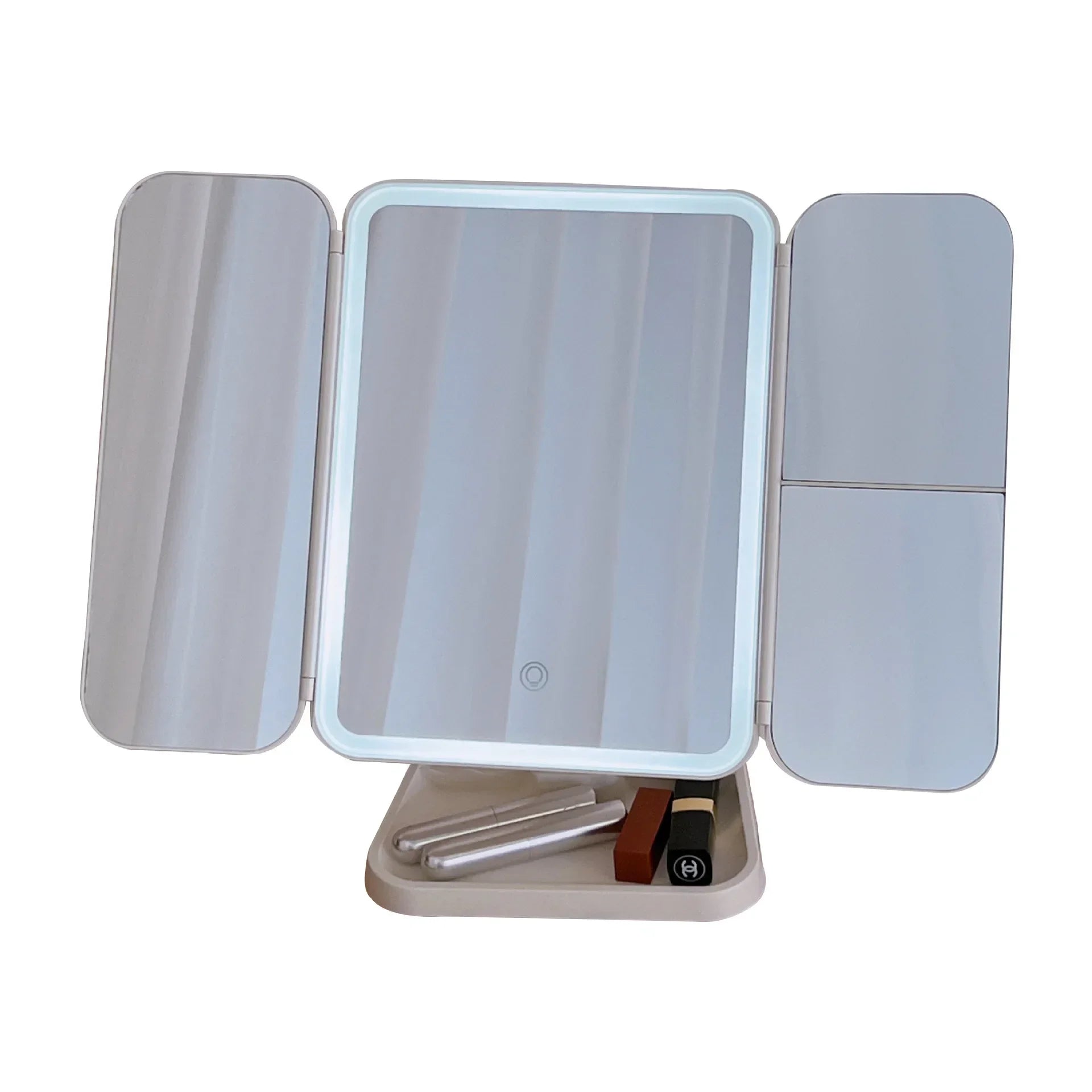 Trifold LED Makeup Mirror With Dimmable Lighting Modes
