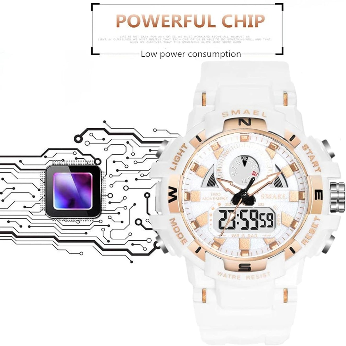 Stylish and durable waterproof digital sports watch for women with analog display. Perfect for active women who adore outdoor ac