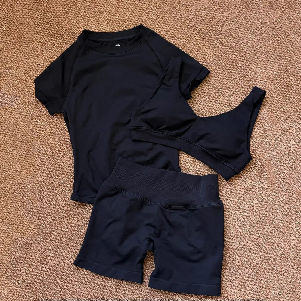 Seamless 3 Piece Women's Sports Set for Training and Fitness