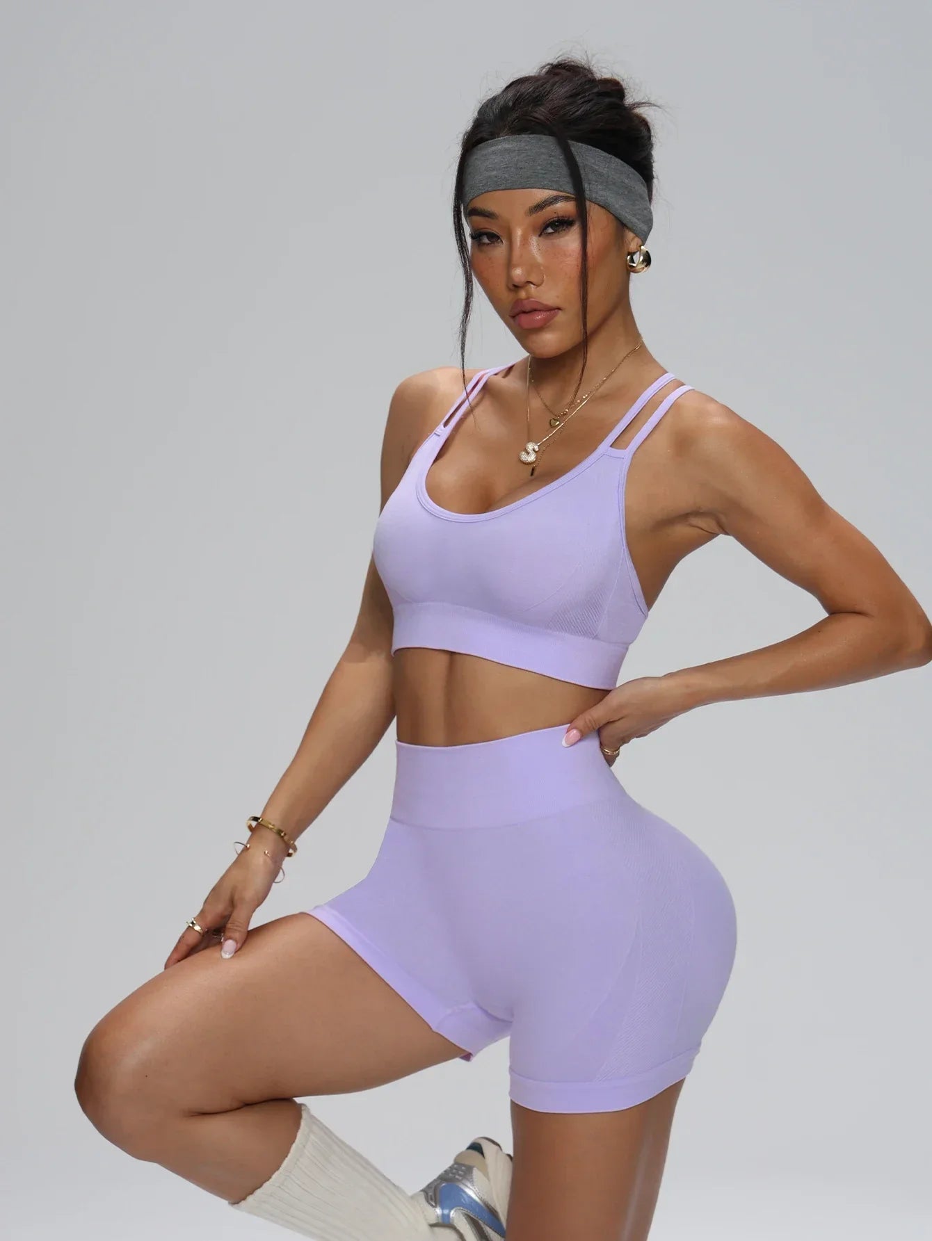 Seamless Sports Set Women's 2PCS Yoga Suit Fitness Bra with Cycling Shorts Gym Elastic Workout Outfit Activewear