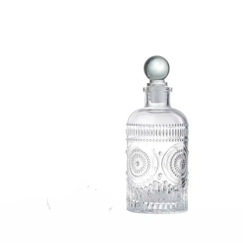 French Rhombus Relief Perfume Bottle Simple Crystal Glass Bottles Aromatherapy Essence Storage Vintage Bottle Dresser Ornament
