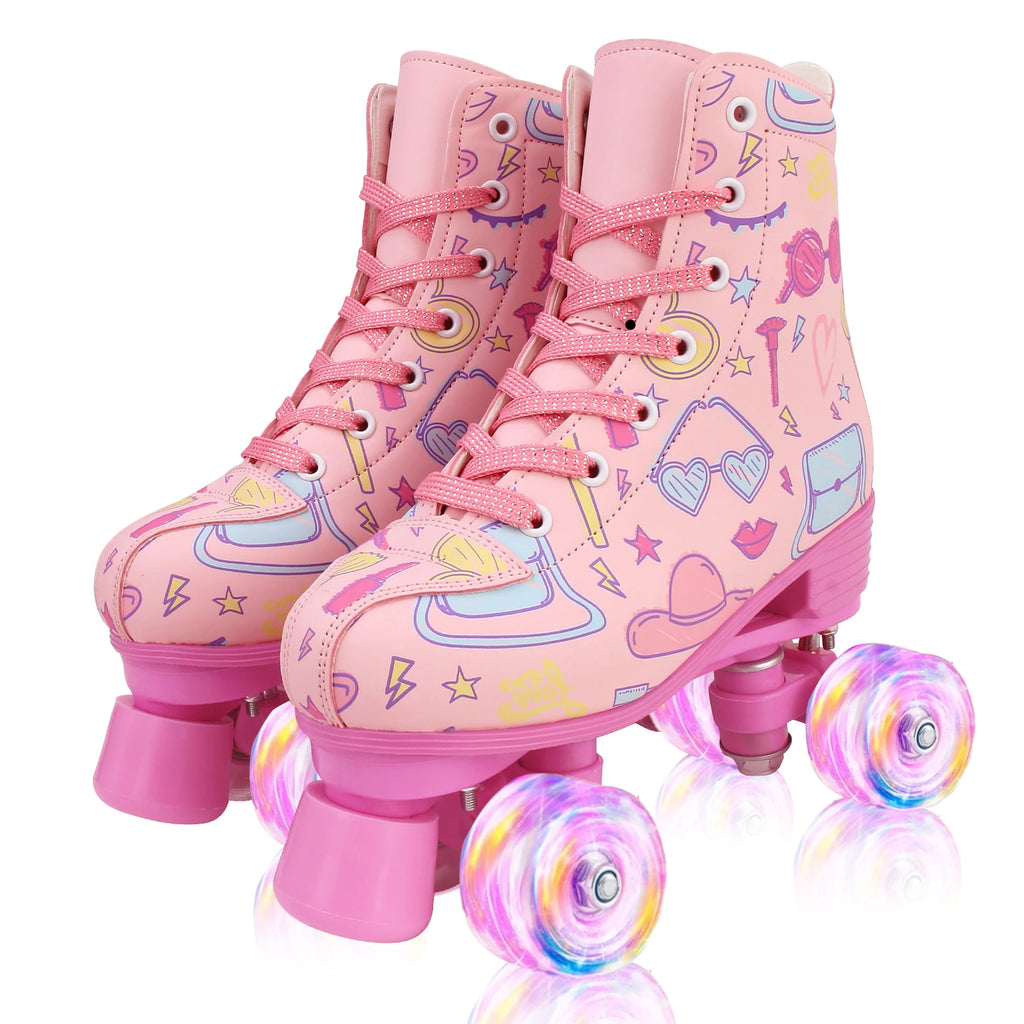 YYW Double Row Quad Wheel Roller Skates For Women Flashing