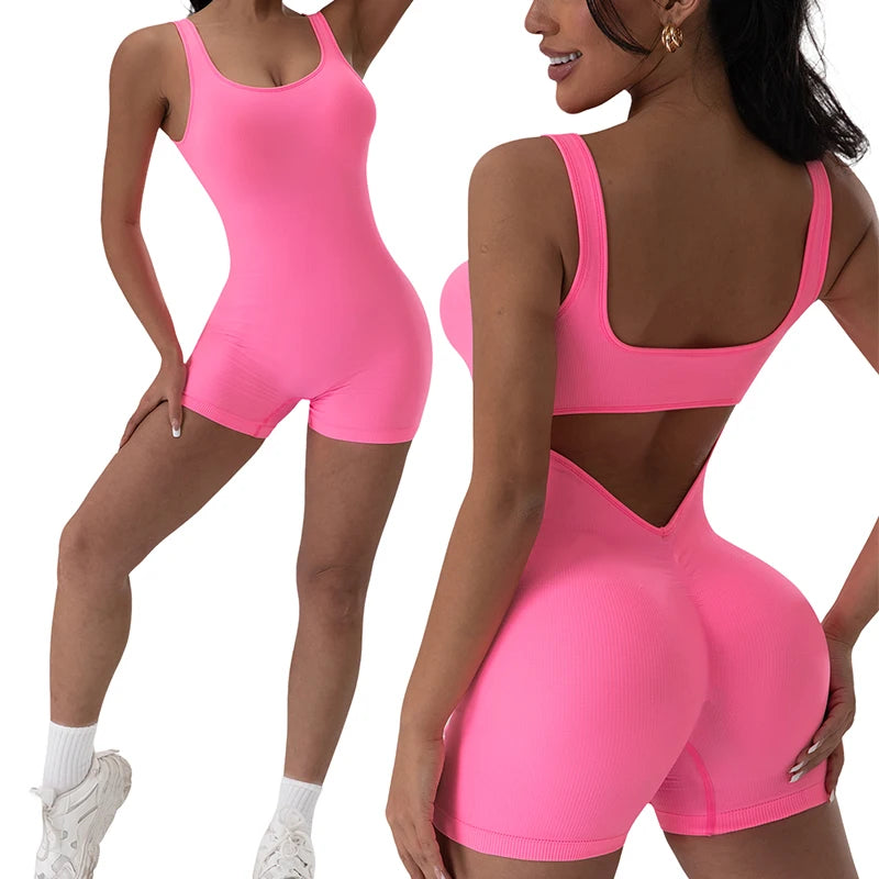 Backless U Neck Sleeveless Yoga Jumpsuit For Women Bodysuit