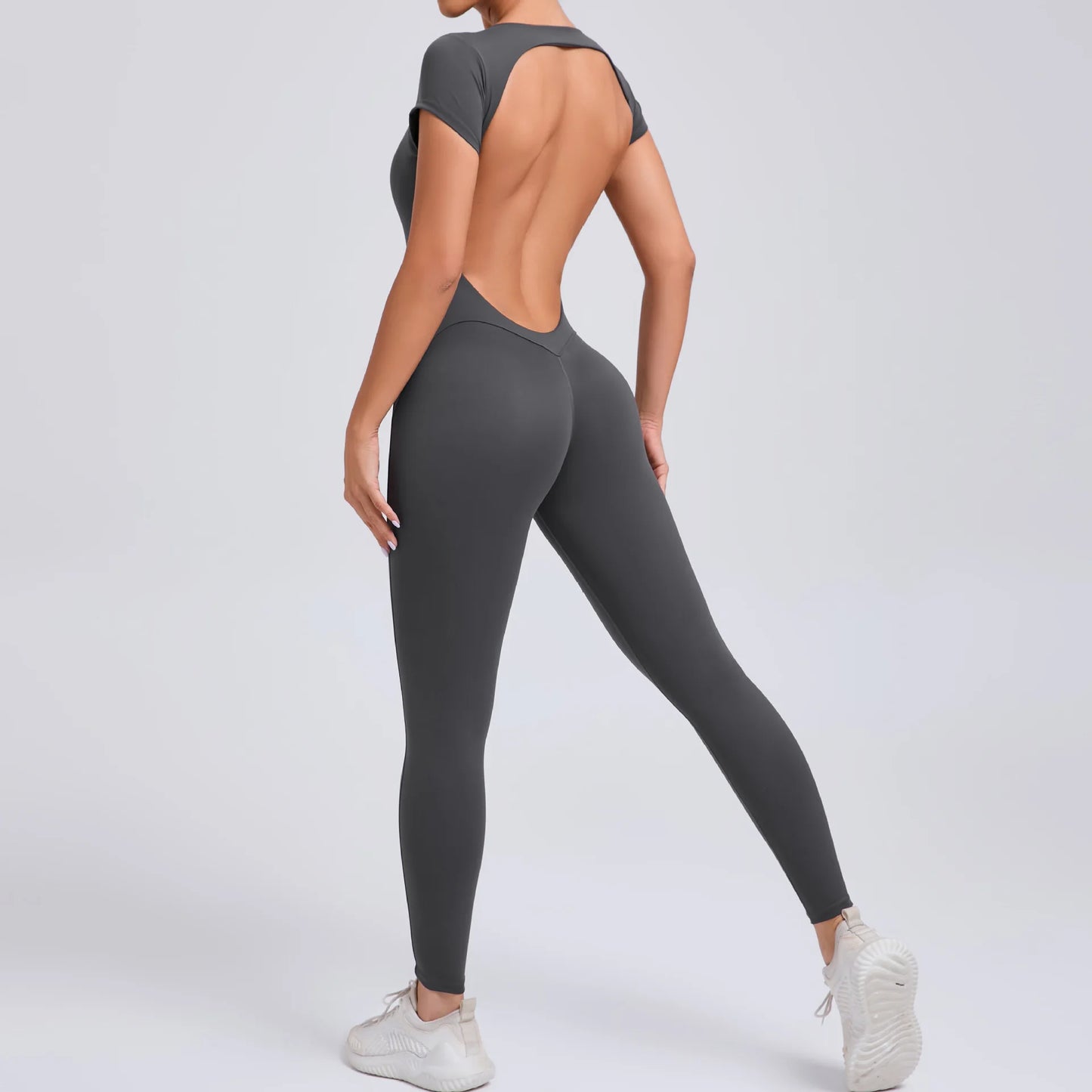 Womens One Piece Yoga Jumpsuit Open Back Slim Fit Quick Dry Gym Outfit