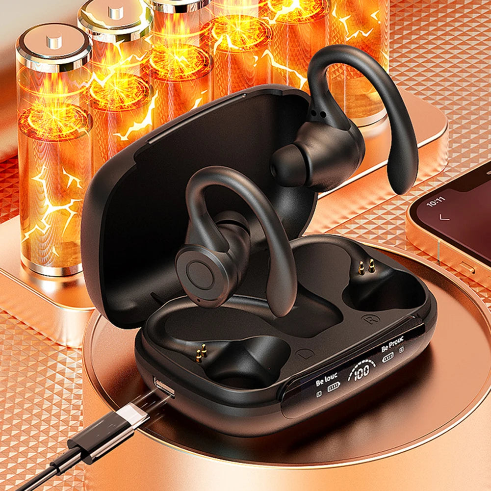 HiFi Stereo Ear Hook Headphones Waterproof Bluetooth 5.3 for Sports