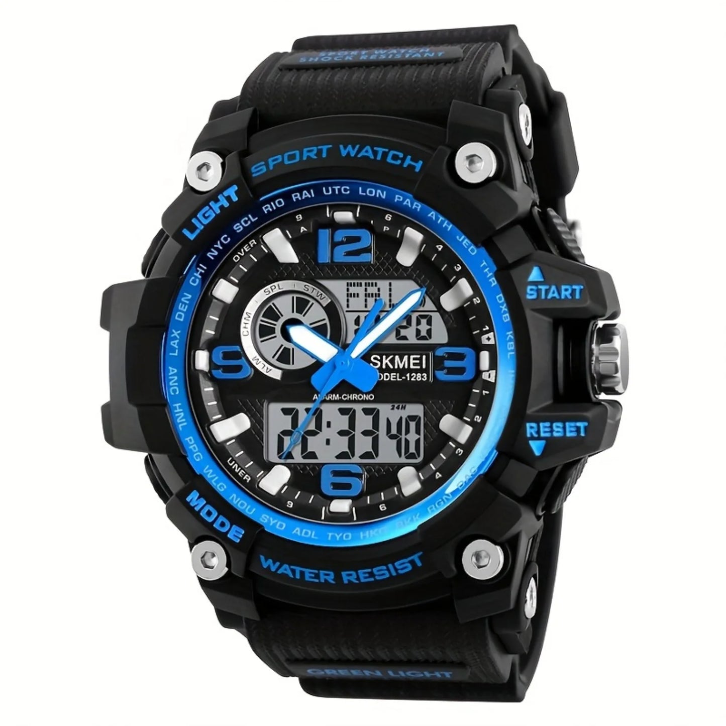 Waterproof Dual Time Electronic Watch, Outdoor Stopwatch with LED, Multifunctional Sports Wristwatch