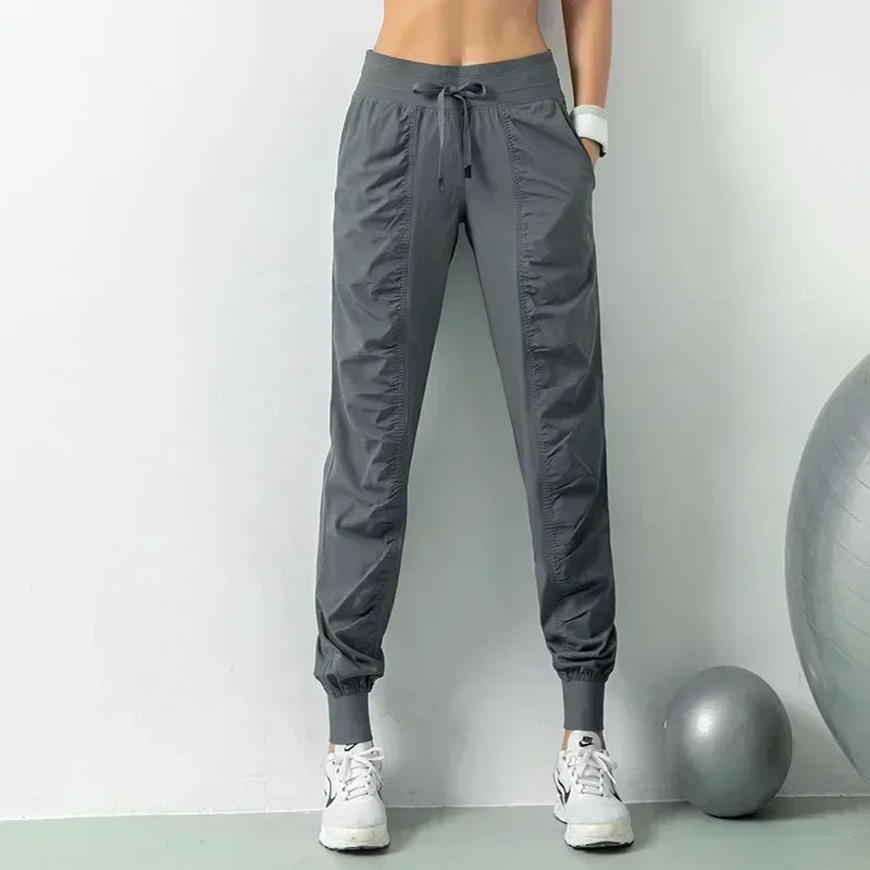 Women's Drawstring Running Joggers Quick Dry Gym Pants With Side Pockets