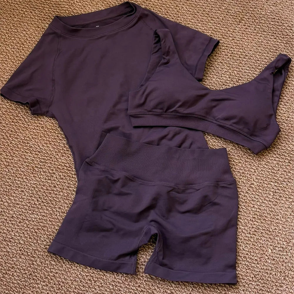 Seamless 3 Piece Women's Sports Set for Training and Fitness