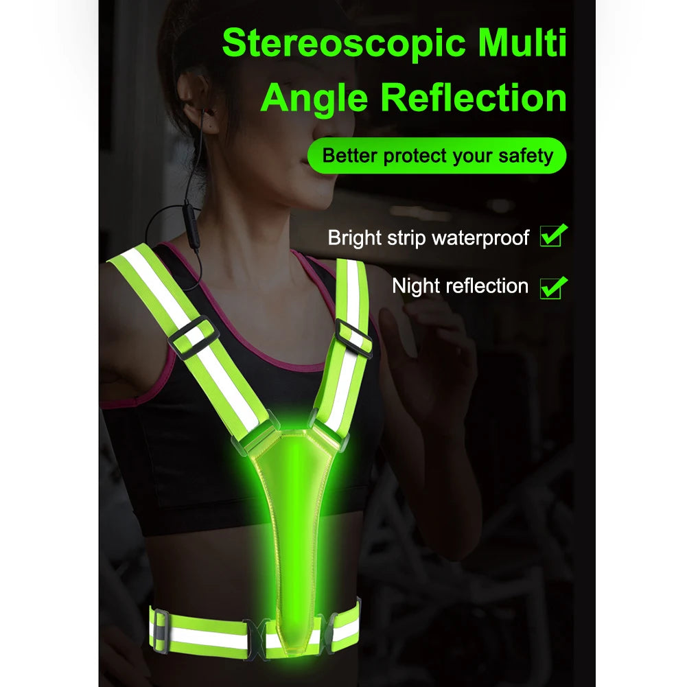 LED USB Rechargeable Reflective Running Vest With Glowing Straps